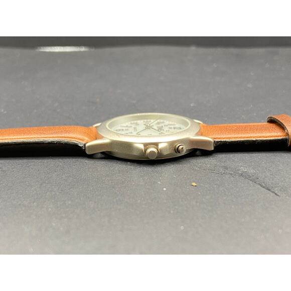 TIME Magazine Quartz Silver Tone Watch w/ Military Dial Brown Leather Band - Picture 3 of 11